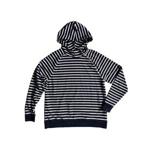 Lauren Ralph Lauren Womens Hooded Top Size M Blue Striped Gold Buttons Heritage